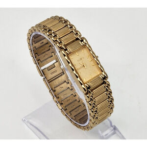 ELGIN Ladies Gold Tone Rectangle Case Champagne Dial EM898